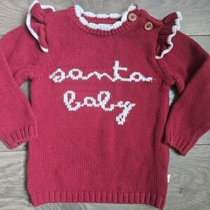 Elegant Baby Santa Baby Chunky Knit Sweater Red Ruffle Collar Christmas 3-6M